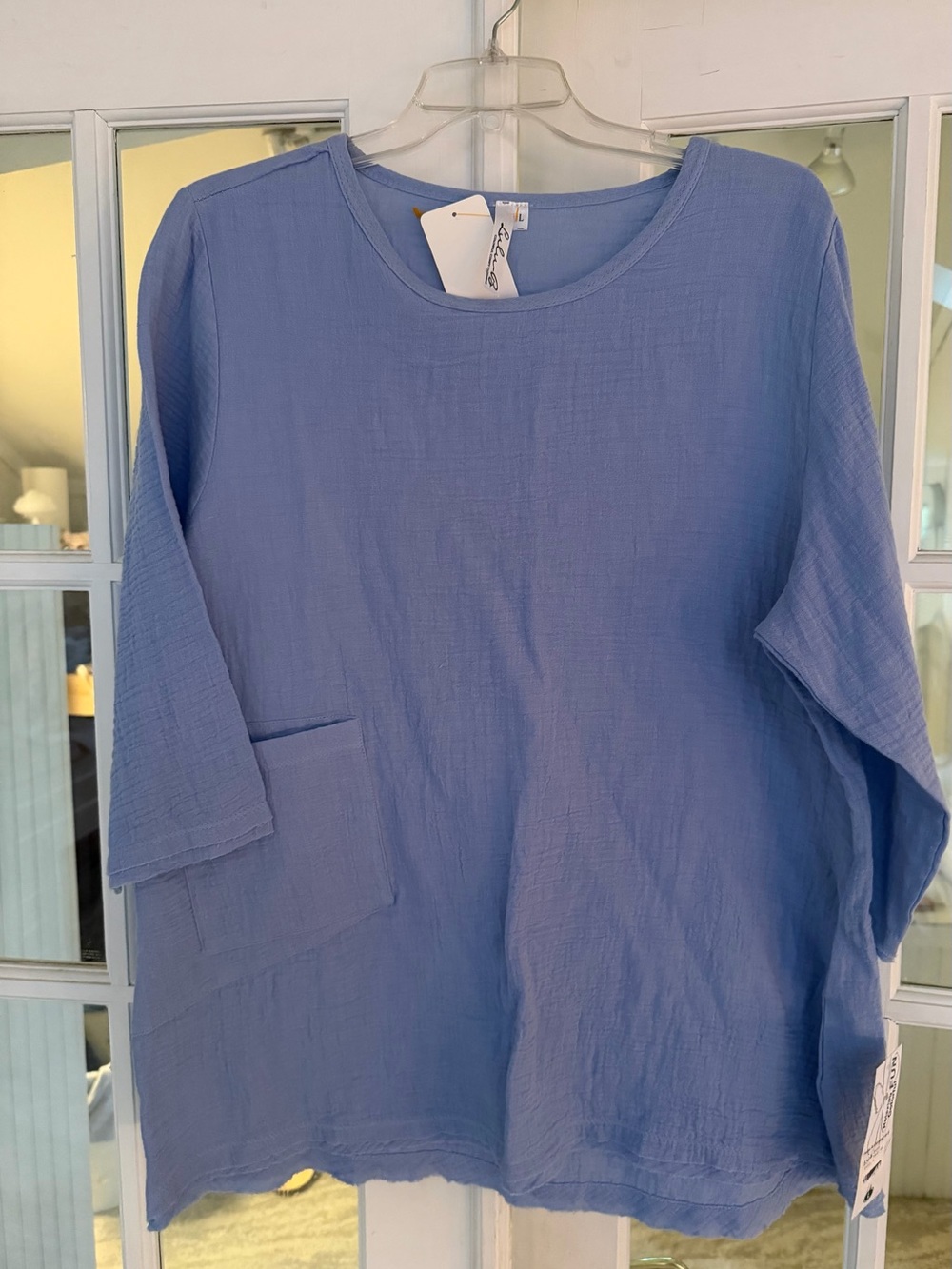 Lulu-B Periwinkle Blue Cotton-Linen Boxy Long Sleeve Tunic